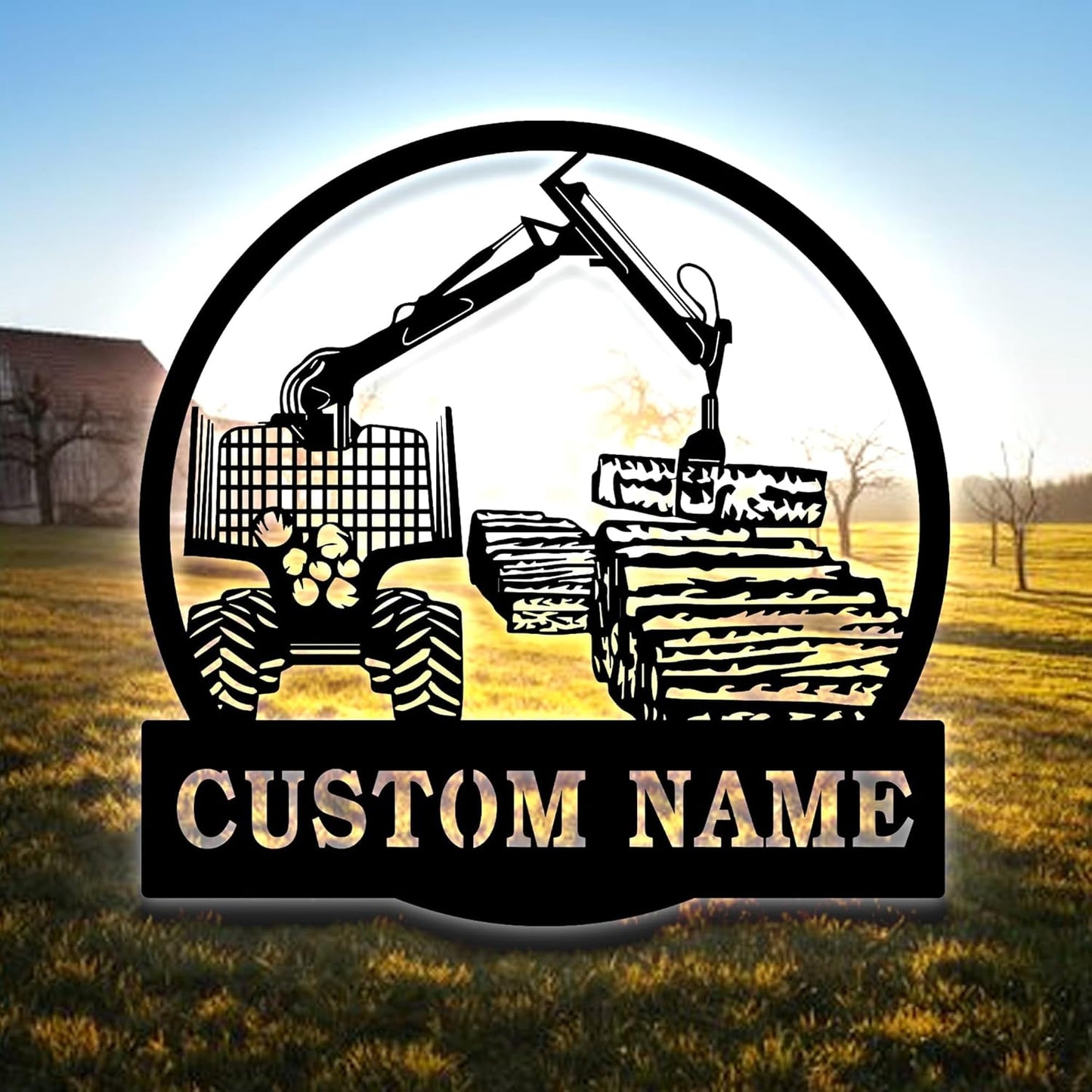 Personalized Logging Lumber Harvester Monogram Metal Sign Art LED Light, Custom Logging Lumber Metal Sign, Wall Art Hanging Home Decor Birthday Xmas Gift