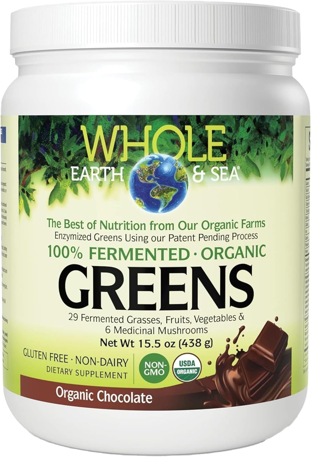 Whole Earth & Sea from Natural Factors, Organic Fermented Greens, Vegan Whole Food Supplement, Chocolate, 15.5 Oz