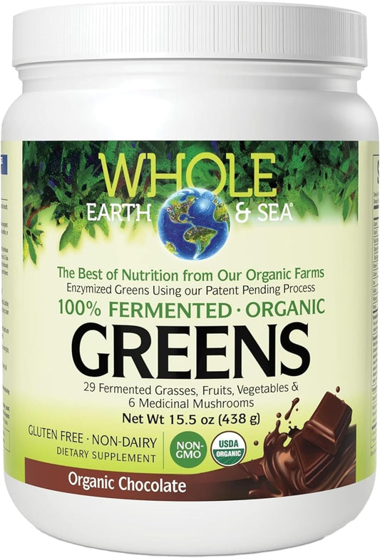 Whole Earth & Sea from Natural Factors, Organic Fermented Greens, Vegan Whole Food Supplement, Chocolate, 15.5 Oz