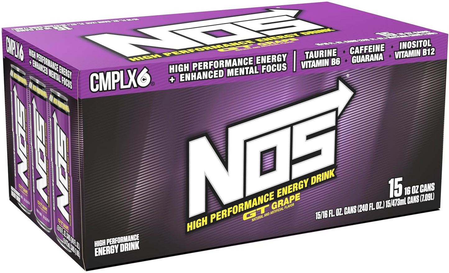 NOS GT Grape: High Performance Energy Drink. 16 Fl oz (Pack of 15)