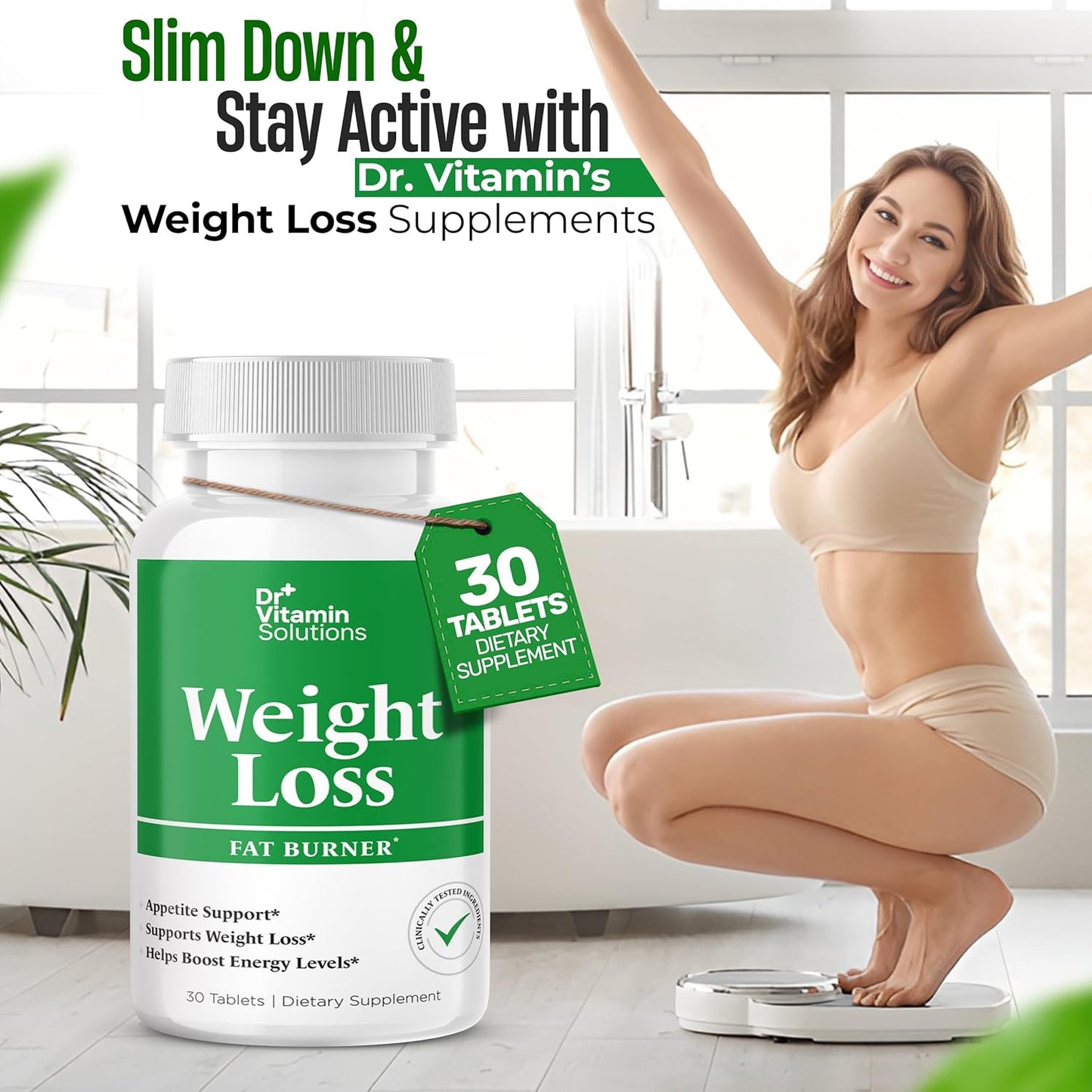 DR VITAMIN SOLUTIONS Weight Loss Supplements for Women & Men - Includes Green Tea Extract, Chromium, Vitamin B6 - Energy Booster, Belly Fat Burner & Appetite Suppressant Diet Pills - 30 Tablets
