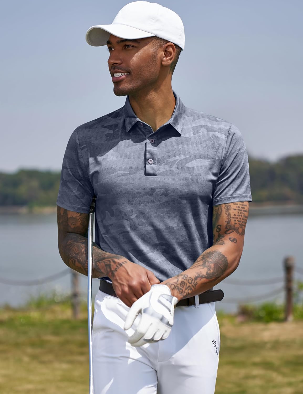 TAPULCO Mens Quick Dry Polo Shirts Camouflage Pattern Performance Athletic Lightweight Breathable Casual Golf Tshirts