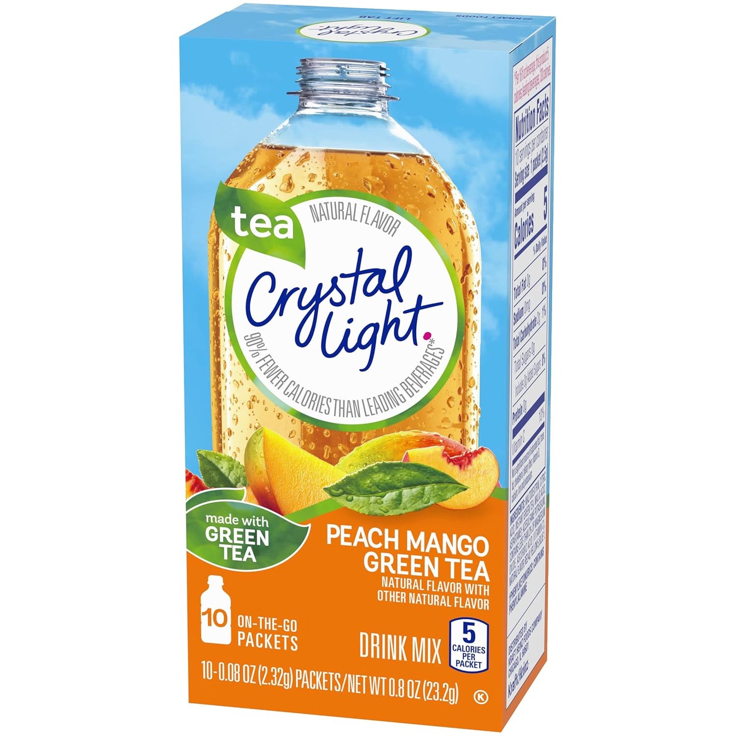 Crystal Light On The Go Peach Mango Green Tea Drink Mix, 10-Packet Box (Pack of 8)