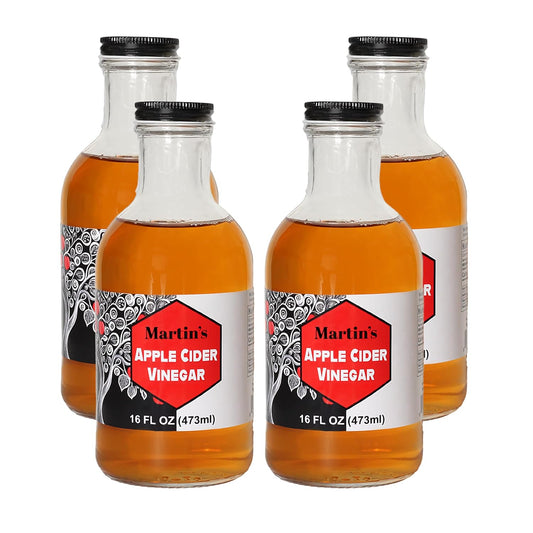 Slide Ridge Martin's Honey Apple Cider Vinegar | Crispy & Sweet | Wellness, Kitchen, & Household Staple | 16 oz (Pack of 4)