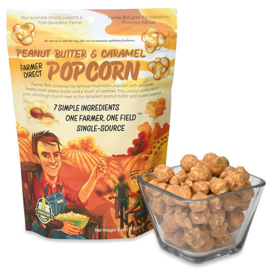 Gourmet Popcorn Bags, Peanut Butter Caramel Corn, Vegan, Gluten Free, Non-GMO, 7 Ingredient, Healthy Resealable Snack, 6oz Bag, Perfect Snacks for Adults, Peanut Butter Pretzels Flavor Farmer Direct - PuffyCrunch by Princeton Popcorn USA Made