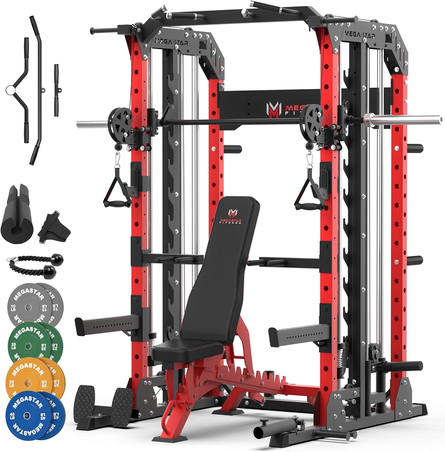 Smith Machine Home Gym with Aluminum Pulley Set - 2000lbs Capacity All-in-One Power Rack with Cable Crossover, Pull-Up Bar & Dip Station, Includes 18 Attachments, P107 Anvil