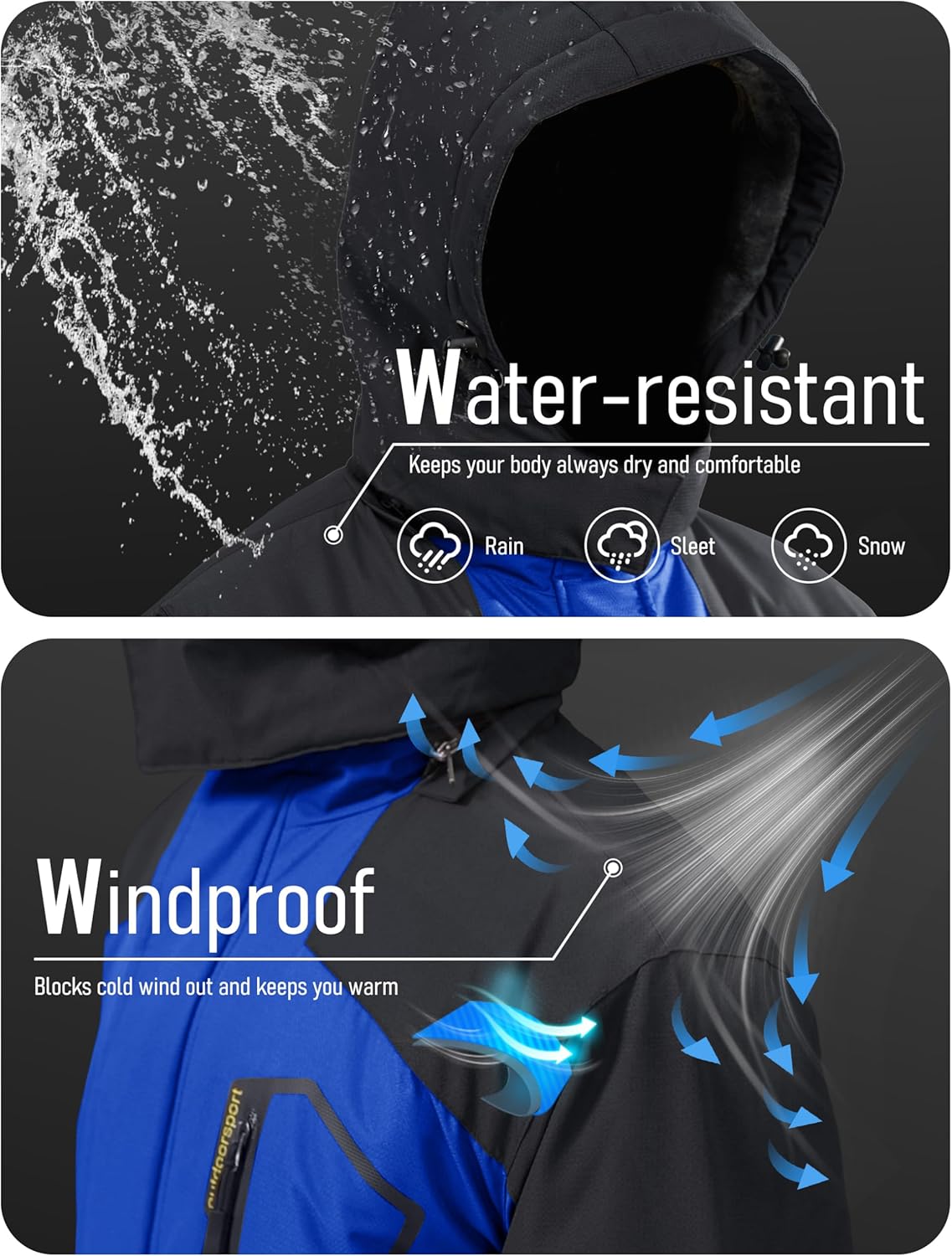 MAGCOMSEN Men's Winter Coats Water Resistant Ski Snow Jacket Warm Fleece Jacket Parka Raincoats With Multi-Pockets