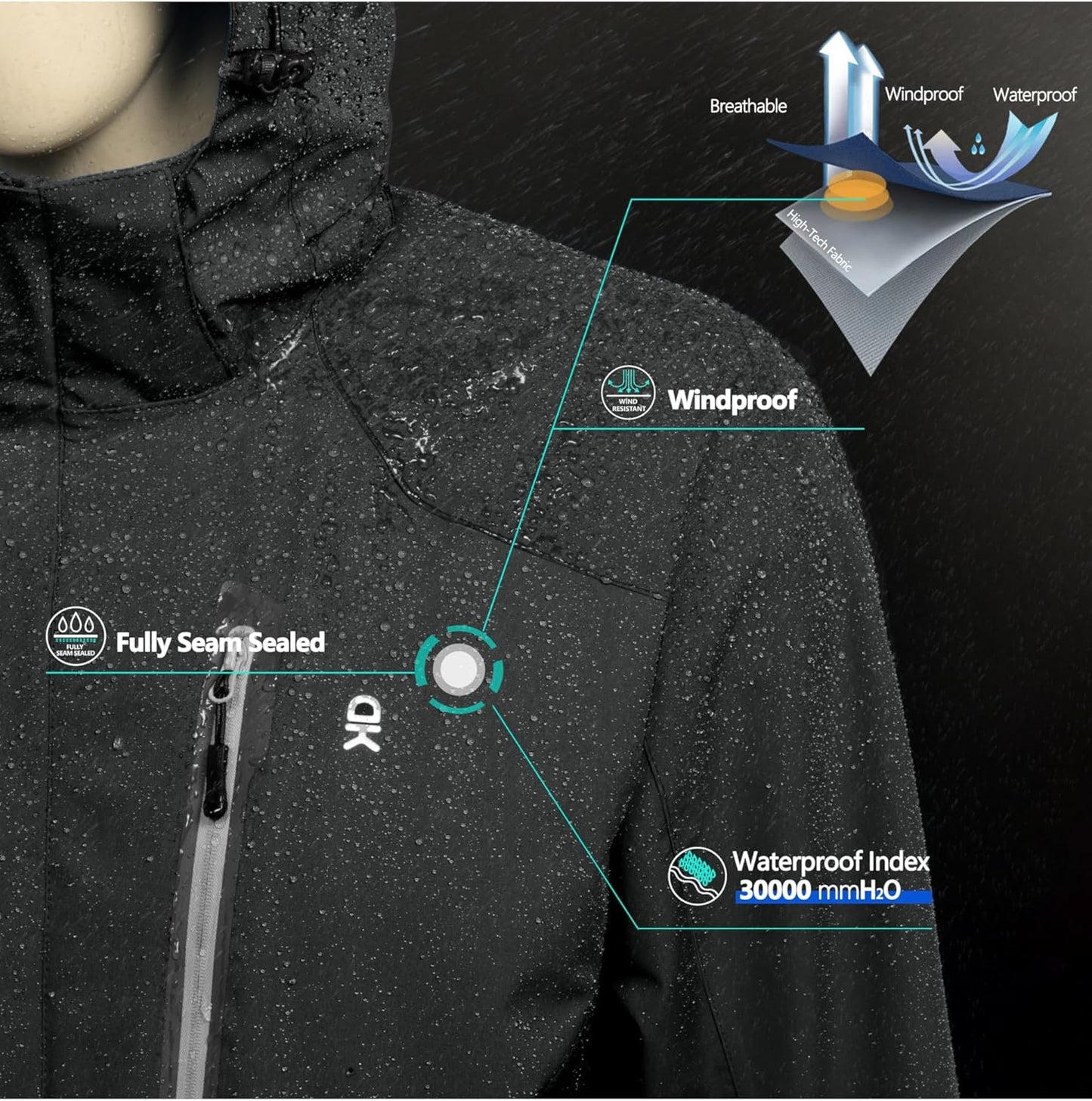 Little Donkey Andy Men's Waterproof Rain Jacket Outdoor Lightweight Hooded Raincoat for Hiking Golf Travel Fishing