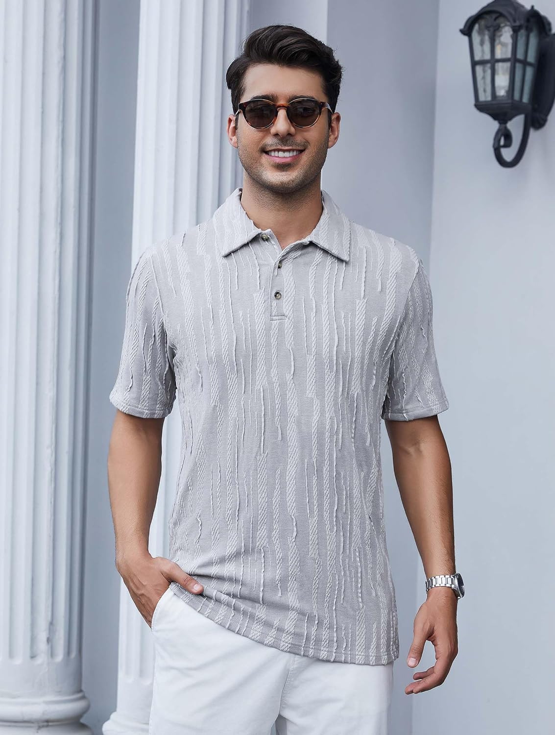 Esabel.C Golf Shirts for Men Dry Fit Performance Short Sleeve Print Moisture Wicking Collared Shirt