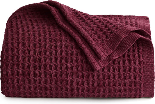 Bedsure 100% Cotton Blanket Twin XL Size for College Dorm - Breathable and Soft, Waffle Weave Twin Blanket for Summer, Dorm Room Essentials, Red, 66x90 inches