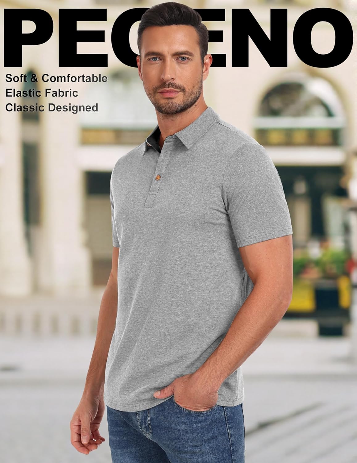 PEGENO Mens Polo Shirts Short Sleeve Casual Cotton Golf Shirts Performance Polo Shirts for Men