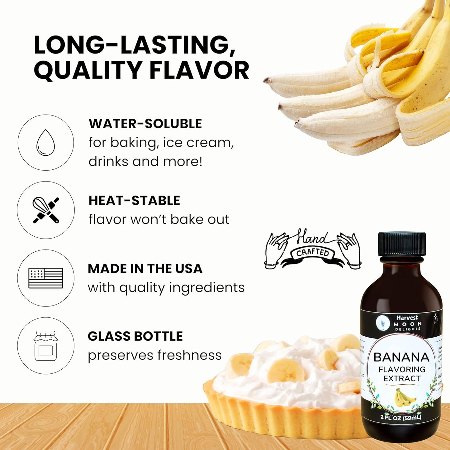 Natural Banana Extract - 2 oz - Water-Soluble - By Harvest Moon Delights - Banana Extract for Baking, Ice Cream, Drinks, and Candy - Sugar Free