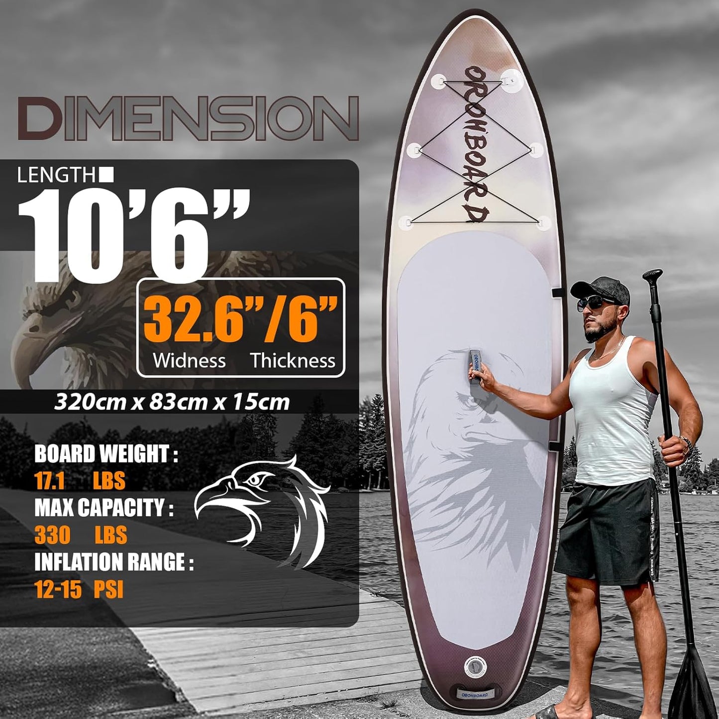 10’6/11’6 Inflatable Stand Up Paddle Board with Premium Paddleboards Accessories, Wide Stable Designed SUP Paddleboard for Adults & Youth.