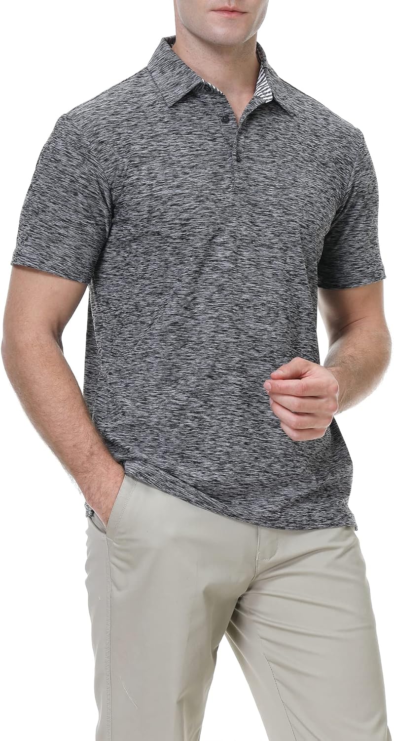 WARHORSEE Golf Polo Shirts for Men Short Sleeve Wrinkle Free 4 Way Stretch Moisture Wicking Performance Collared Tshirts