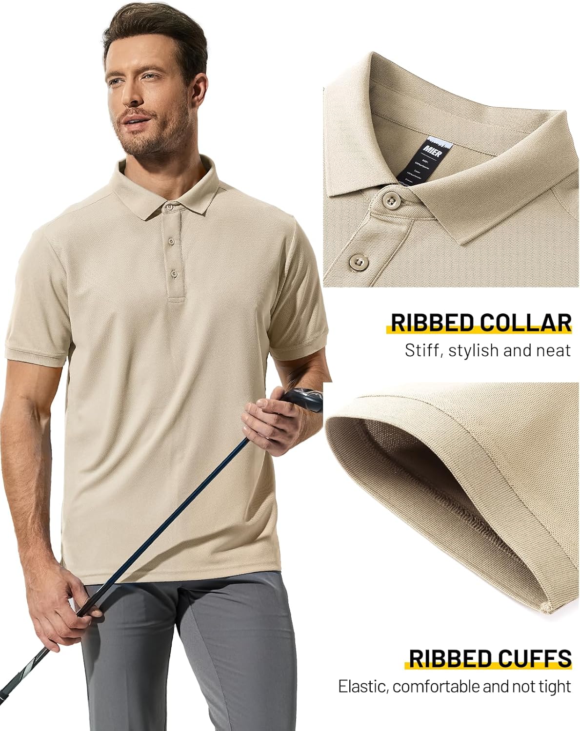 MIER Polo Shirts for Men Short Sleeve Quick Dry Polyester Collared Shirts Casual Golf Shirts, Moisture-Wicking