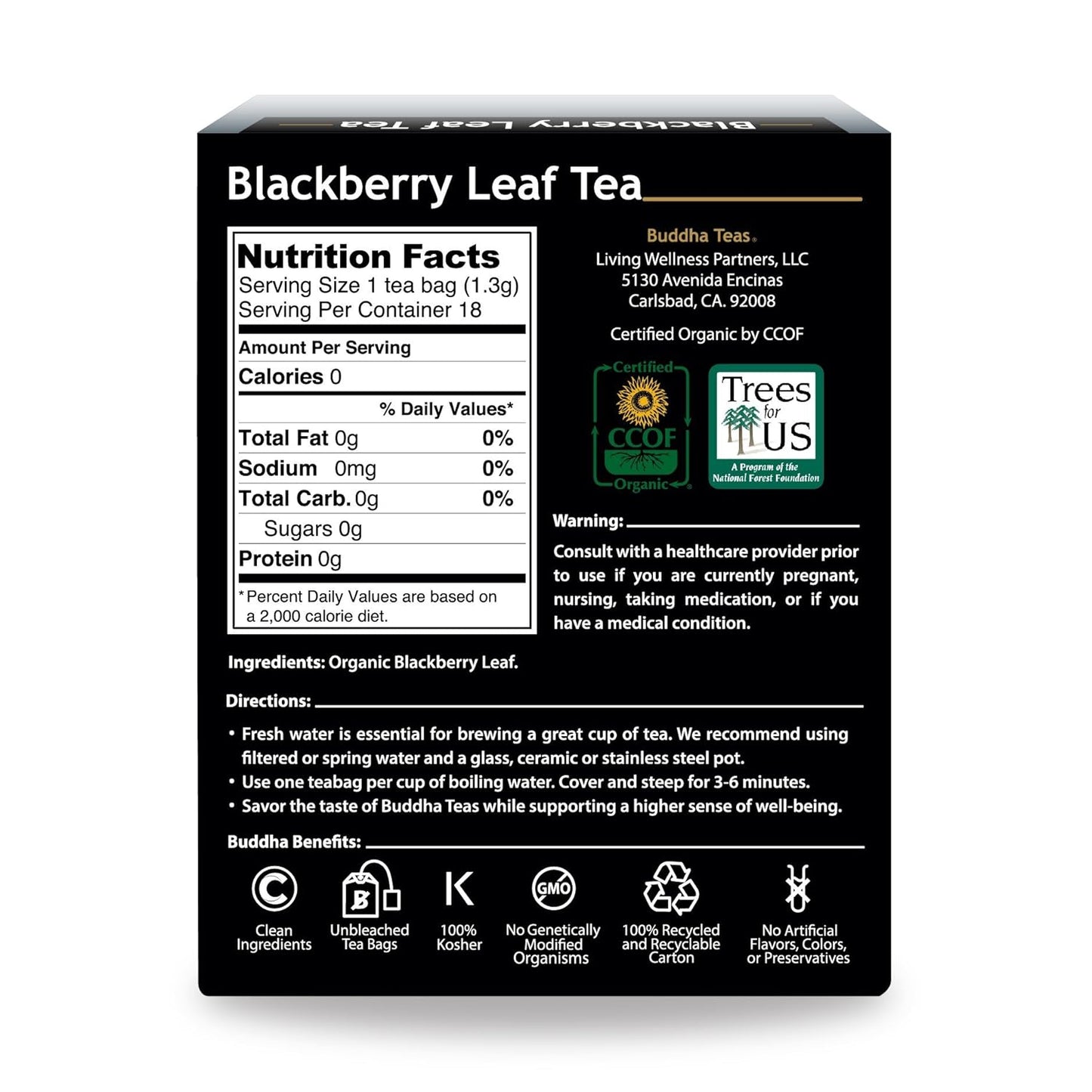 Buddha Teas Organic Blackberry Leaf Tea - OU Kosher, USDA Organic, CCOF Organic, 18 Bleach-Free Tea Bag