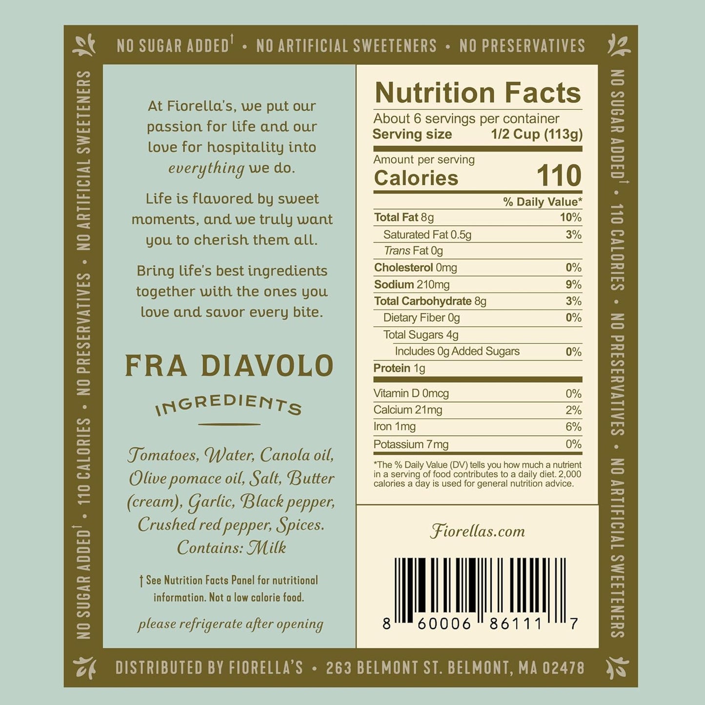 Fiorella's Fra Diavolo, Arrabbiata Sauce - Tomato Sauce Made with Fresh Ingredients - No Sugar Added, No Preservatives Added, No Artificial Sweeteners, Pasta Sauce, 25 Oz (Pack of 2)