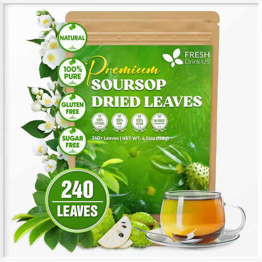 FreshDrinkUS, 240+ Premium Soursop Graviola Dried Leaves Tea, 230-250 Whole Soursop Leaves, Wildcrafted, Graviola , Guanabana , Hoja Guanabana, Loose Leaf Herbal , No Gluten, Vegan