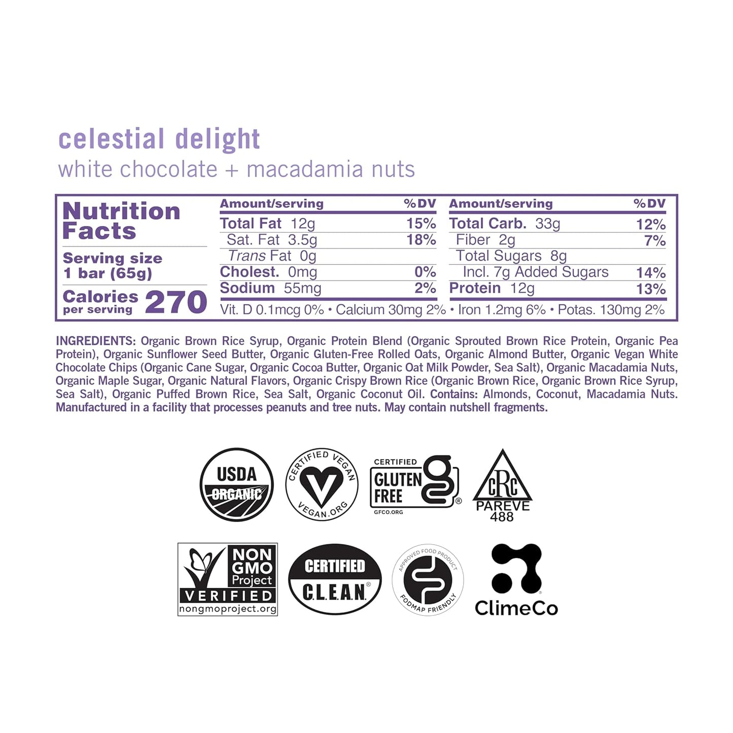 GoMacro MacroBar Organic Vegan Protein Bars - White Chocolate + Macadamia Nuts (2.3 Ounce Bars, 12 Count)