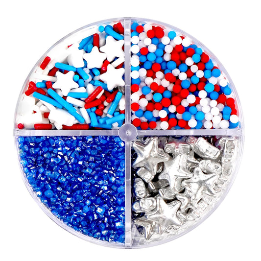 4th of July Sprinkles, Patriotic Sprinkle, Red White and Blue Sprinkles for Cupcakes Cake Decorating, Silver Star Mix, 160g/5.64oz, Cake Decorations, Baking Ice Cream Toppings