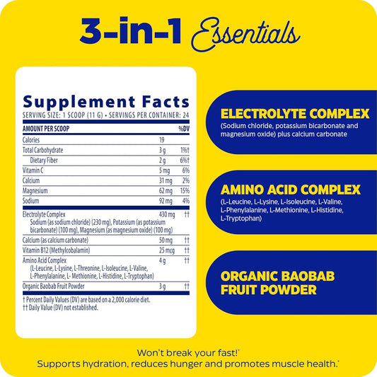 Enzymedica, Fasting Today, Intermittent Fasting Drink Mix with Electrolyte Powder Supplement for Hydration, Appetite and Muscle Health, Keto Friendly, Tropical Pineapple Flavor, 24 Servings