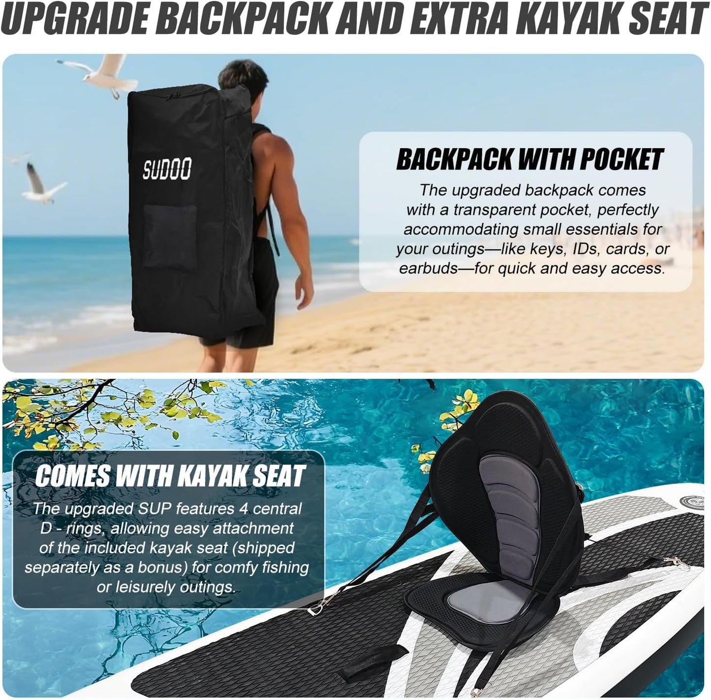 Inflatable Stand Up Paddle Board 10‘x30‘‘- Ultra-Light SUP with Backpack, Pump, Paddle, Coil Leash, 3 Fins, Repair Kit, Stable Design, Non-Slip EVA Deck for Adults & Youth