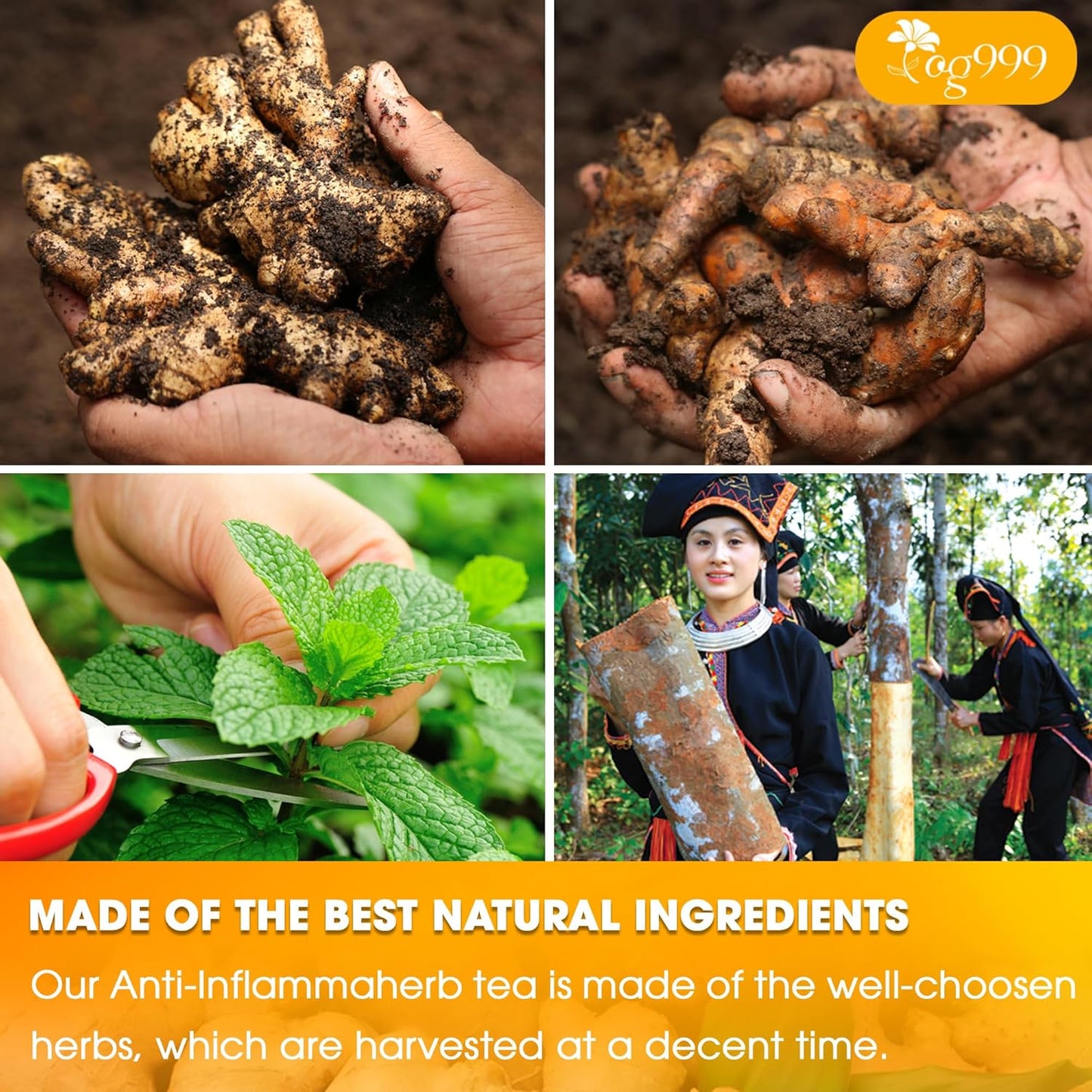 120 Tea Bags - Anti-Inflammaheb Loose Leaf Tea, 100% Natural from Ginger, Turmeric, Peppermint, Black Pepper, Cinnamon. Made with Natural Material Tea Bags. No Sugar, No Caffeine, No Gluten, Vegan.