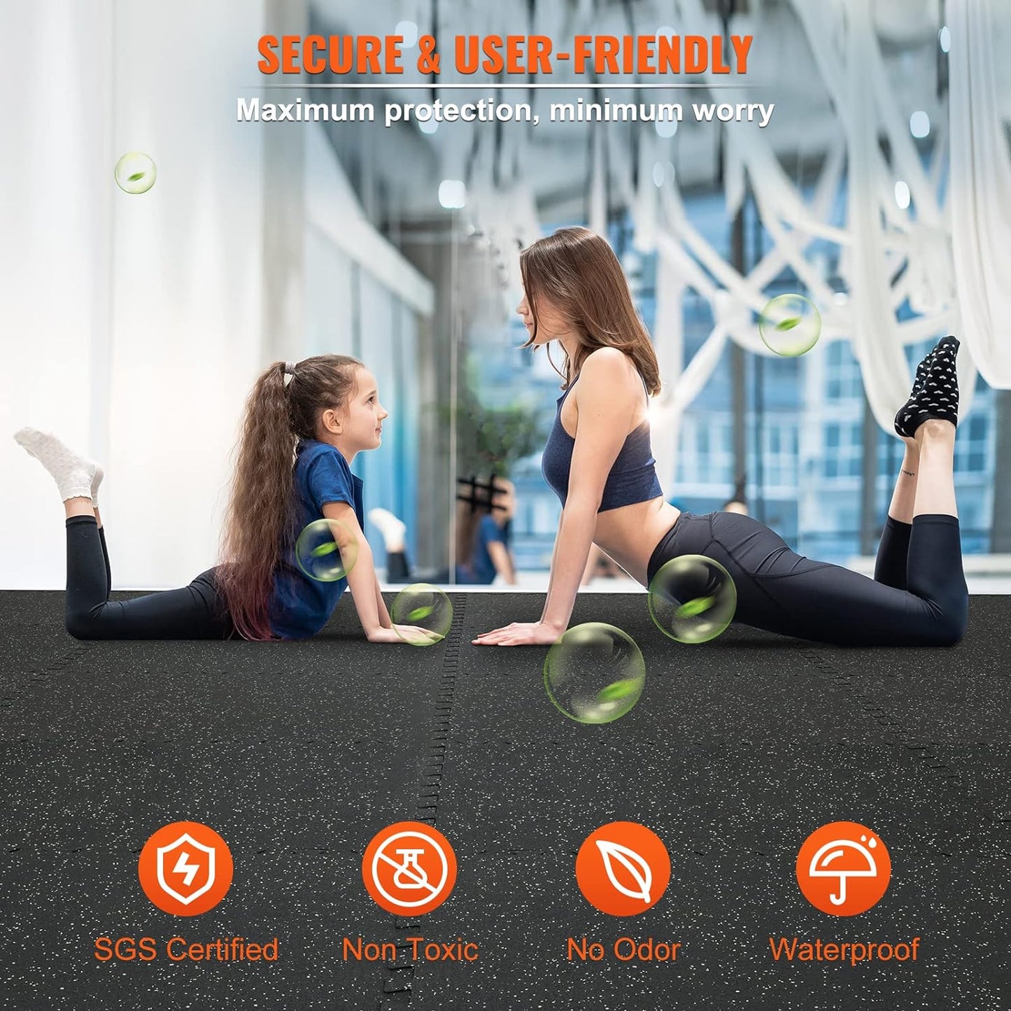 VEVOR 0.56Inch 48sq.ft 12 Tiles Gym Flooring for Home Gym, Rubber Top with High Density EVA Foam,25 x 25In Gym Floor Exercise Equipment Mats, Interlocking Gym Mats, Puzzle Workout Mats, Black & Grey