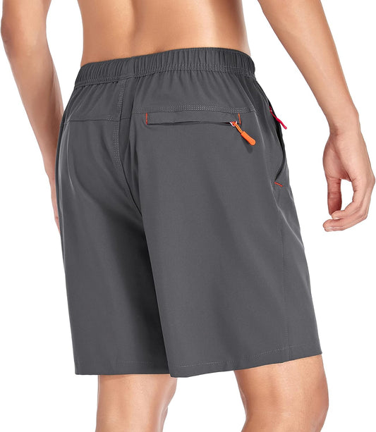 Men's Gym Shorts Sports Quick Dry Workout Running or Casual Training Short with Zipper Pockets
