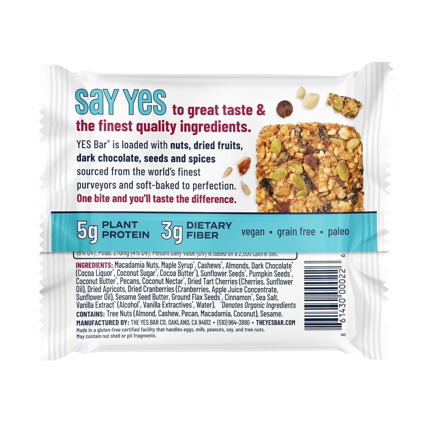 The YES Bar – Macadamia Chocolate – Plant Based Protein, Decadent Snack Bar – Vegan, Paleo, Gluten Free, Dairy Free, Low Sugar, Healthy Snack, Breakfast, Low Carb, Keto Friendly (24 Count)