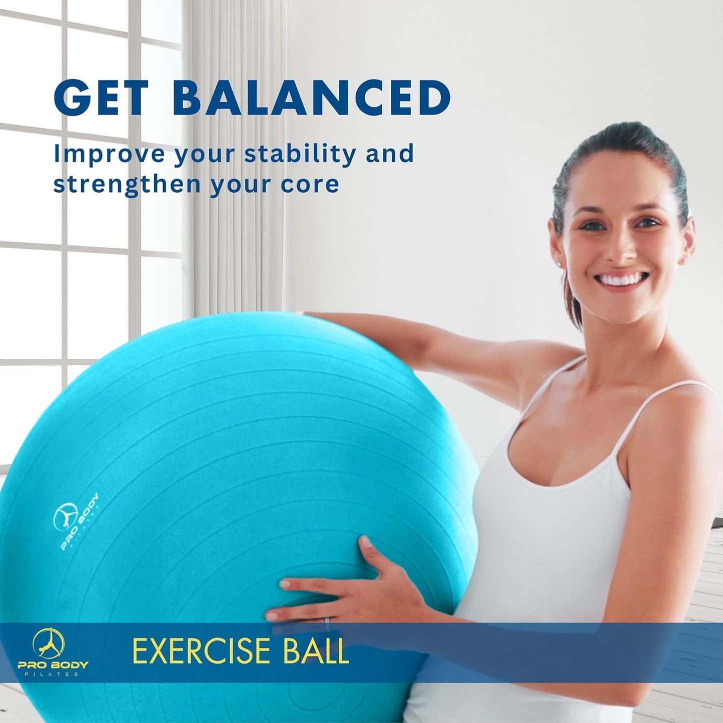 ProBody Pilates Yoga Ball - Fresh Colors Exercise Ball for Stability, Pregnancy, Workout & Physical Therapy