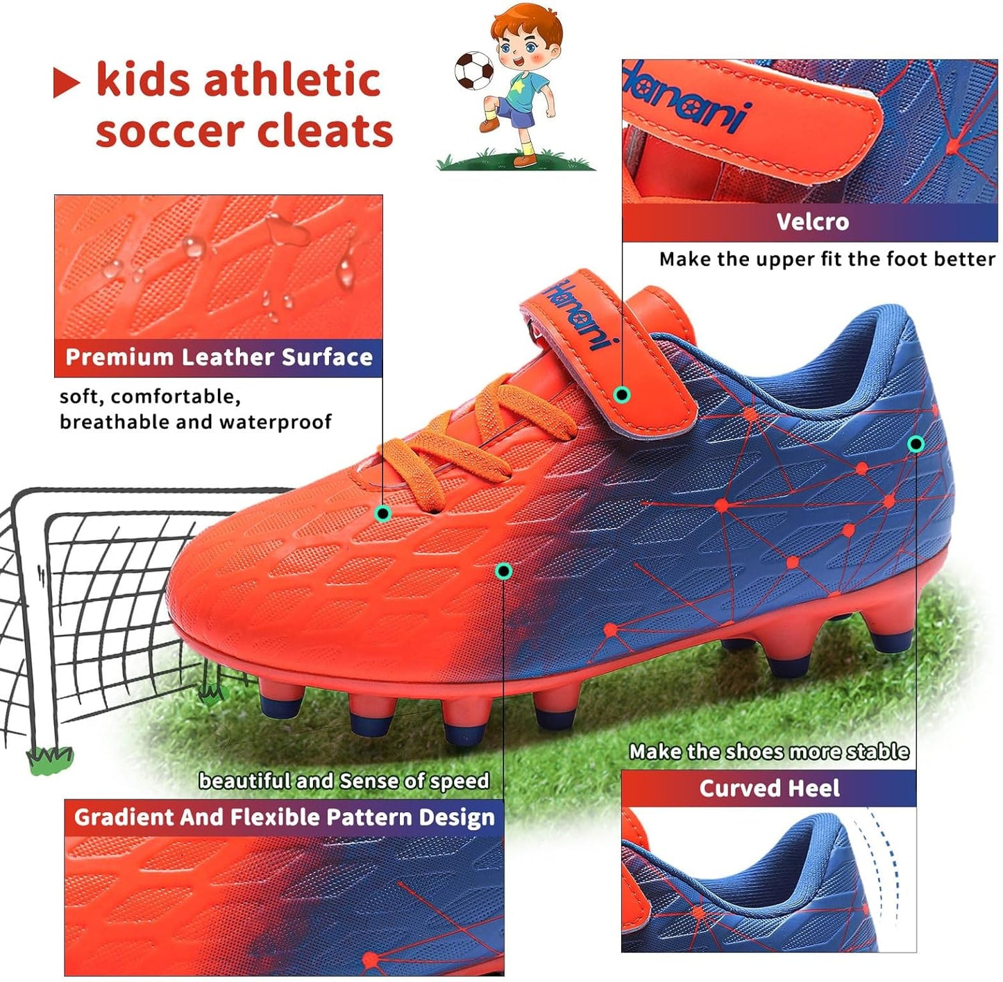 Hanani Boys Soccer Cleats Kids Girls FG/AG Soccer Athletics Sport Shoes Training Shoes Running Shoes Teenager Indoor Outdoor Football Shoes Sneakers for Unisex