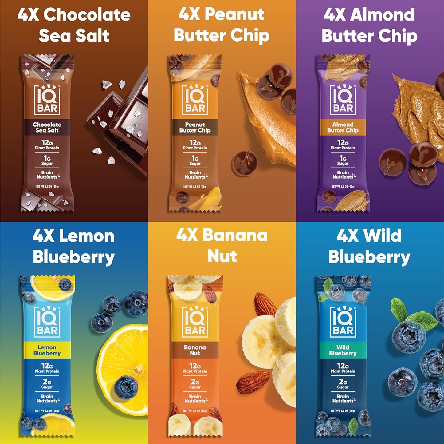 IQBAR Brain and Body Plant Protein Bars - Chocolate & Fruit Variety - 24-Count Low Carb - Gluten Free, High Fiber, Vegan Snacks - Low Sugar Meal Replacement