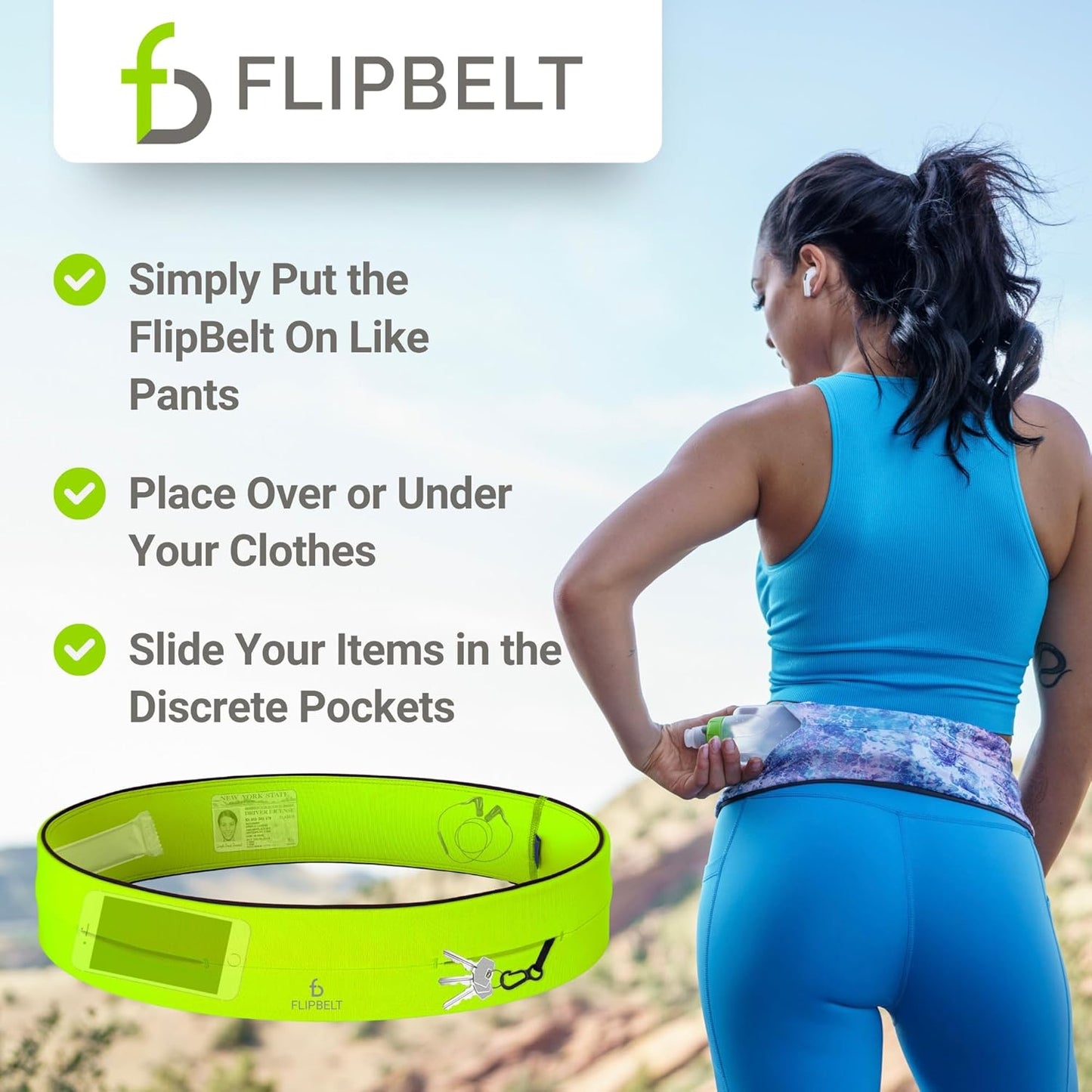 FlipBelt Classic Running Belt, Running Fanny Pack for Women and Men, USA Company