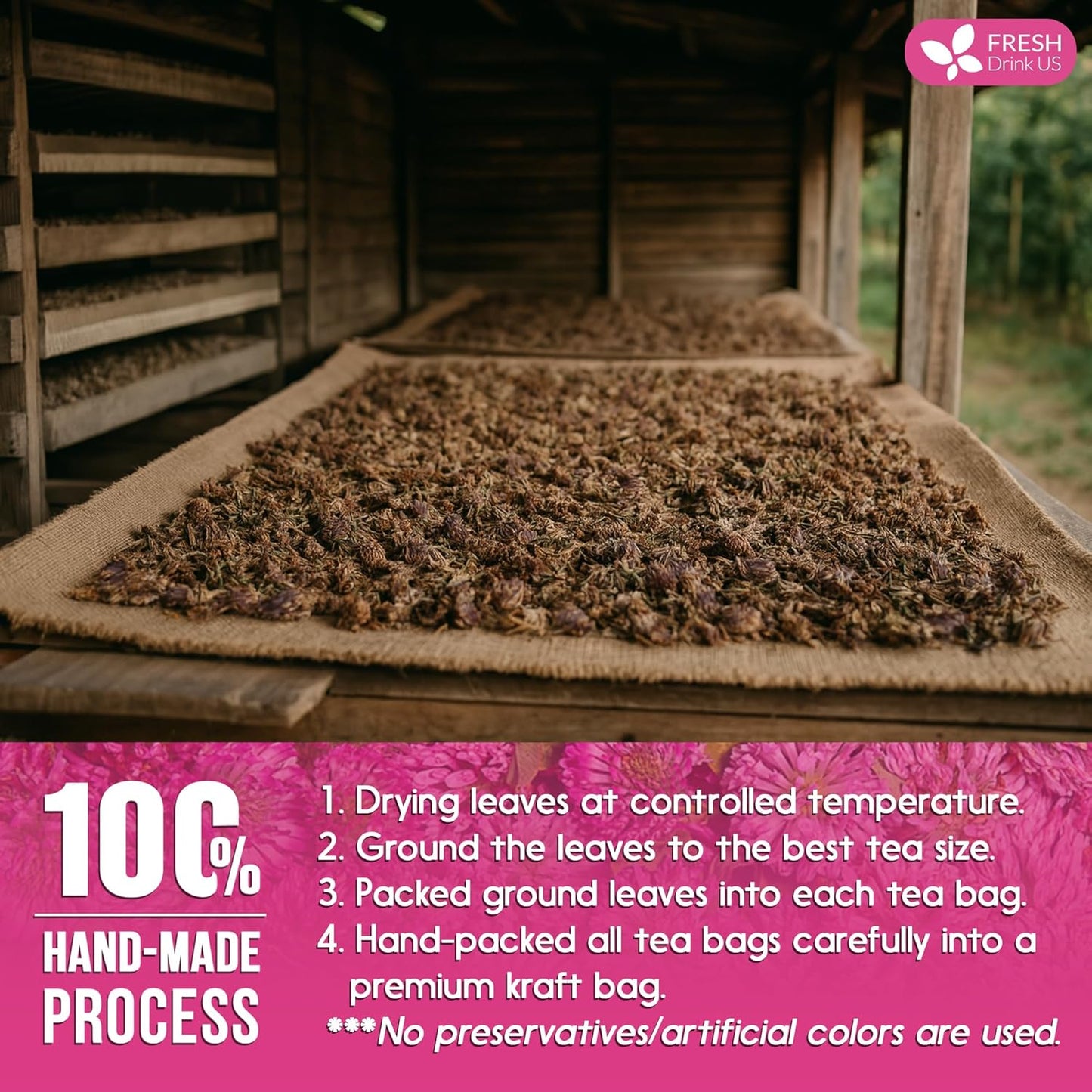 FreshDrinkUS, Premium Red Clover Herbal Tea– 55 Tea Bags – Pure – Naturally Smooth & Mild Flavor – Premium Quality, Eco-Conscious Packaging. Caffeine-Free. Gluten Free. Vegan