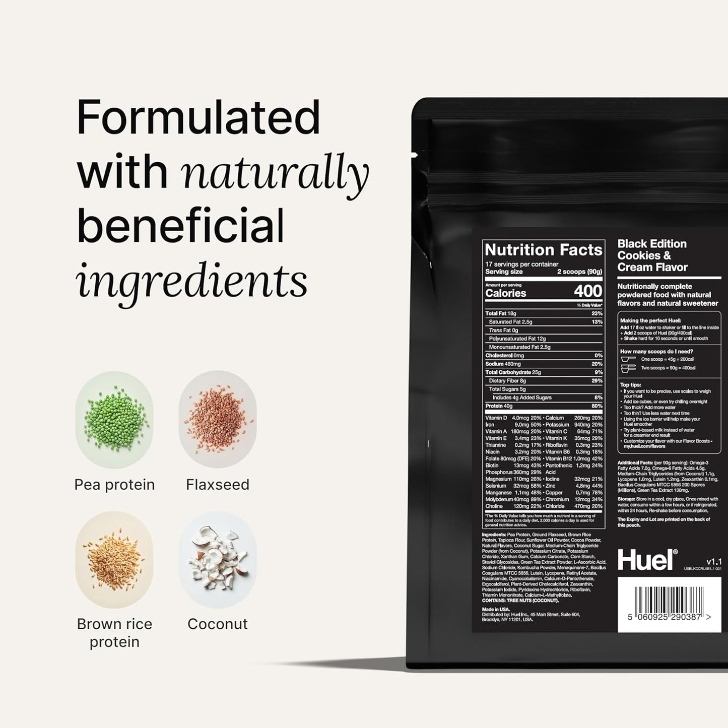 Huel Black Edition Protein Powder Meal Replacement Shake - Cookies and Cream 34 Scoops Packed with 100% Nutritionally Complete Food, Including 40g of Protein, 8g Fiber, 27 Vitamins Minerals 1