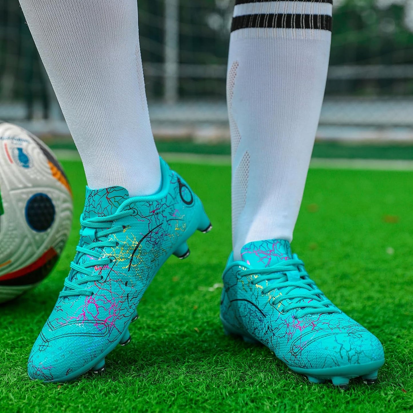 Boys' Soccer Shoes Kids Firm Ground Soccer Cleats Girls Athletic Sneakers Outdoor Turf Football Shoes for Little/Big Kid