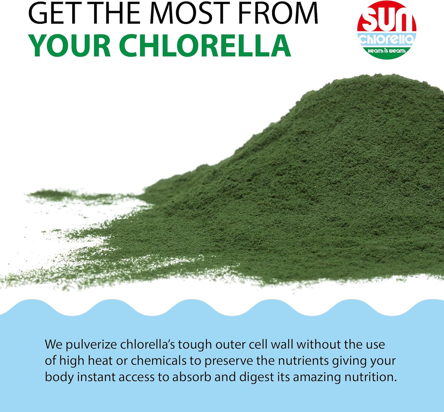 Sun Chlorella Powder Green Algae Superfood Supplement Supports Whole Body Wellness Immune Defense, Gut Health & Natural Energy Boost - Chlorophyll, B12, Protein - Non-GMO - 10 Servings