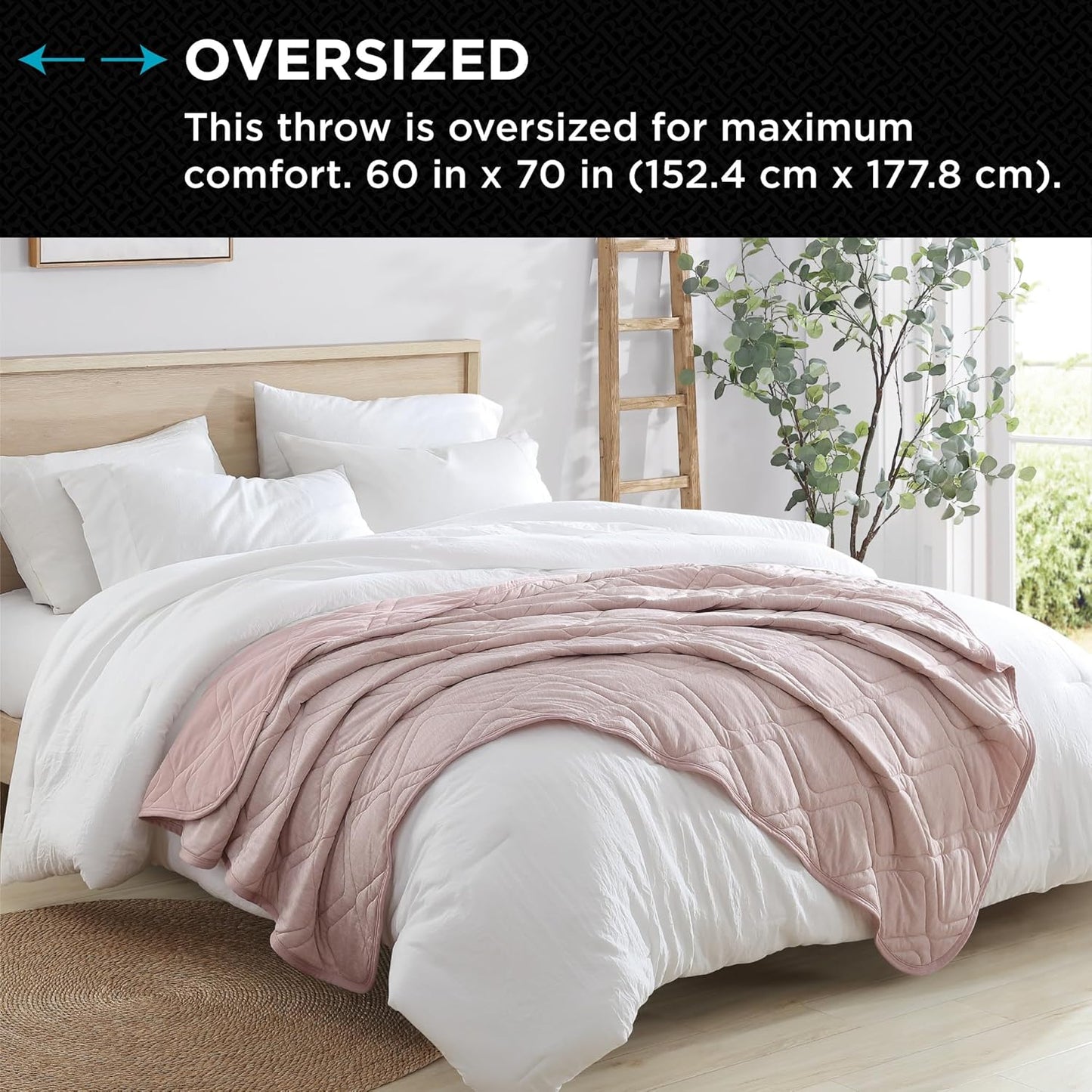 Brookstone Cooling Comfort Throw Blankets for Sleeping - Innovative Cooling Dual-Sided Throw - Oversized Cool Blanket for Hot Sleepers - Nylon and Polyethylene Blanket - Rose Smoke