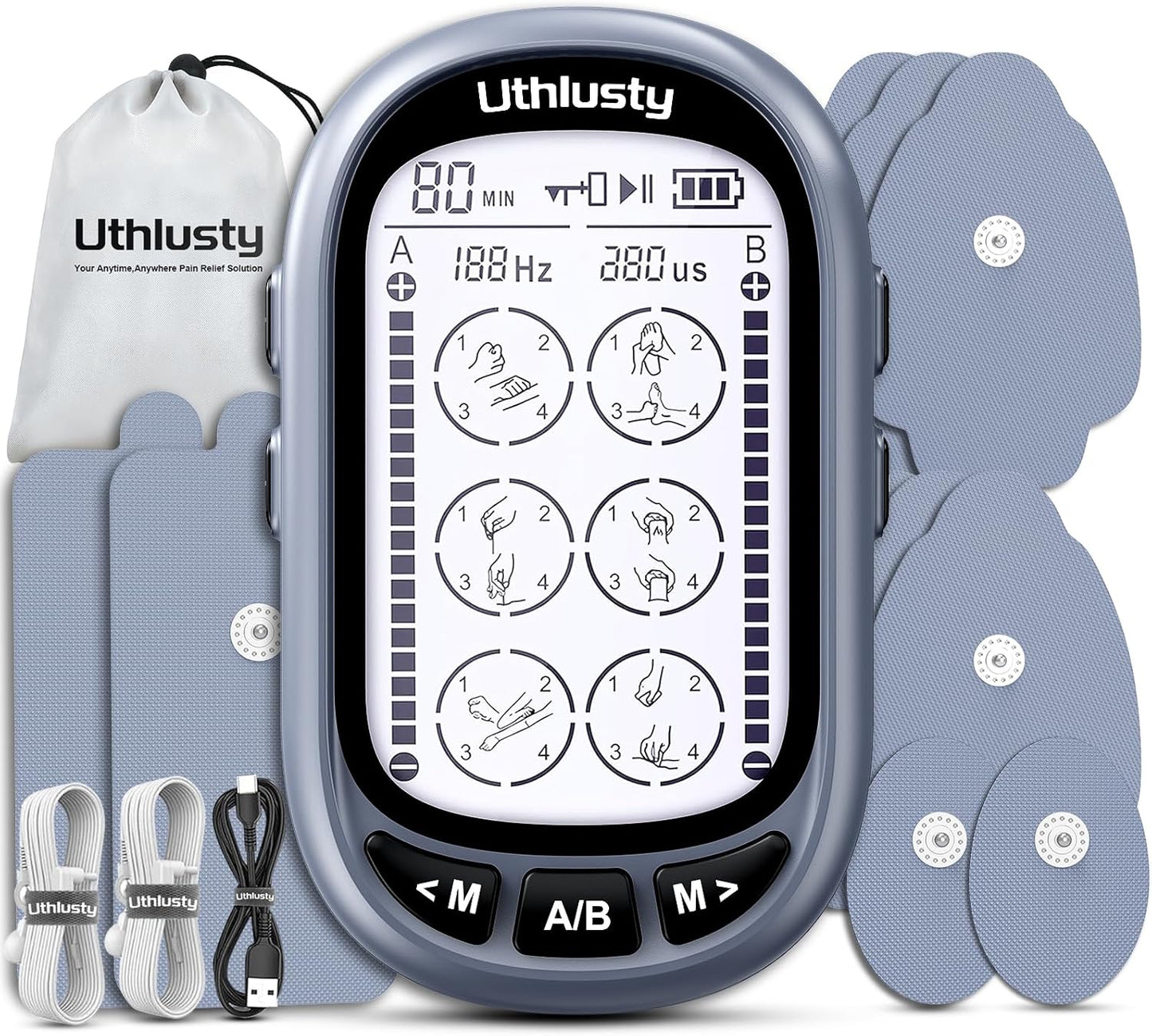 TENS Unit Muscle Stimulator for Pain Relief Therapy–Dual Channel 24 Modes TENS Machine&EMS Muscle Stimulator,Upgraded Large Screen Portable Muscle Stimulator for Back,Shoulder,& Neck Pain with 10 Pads
