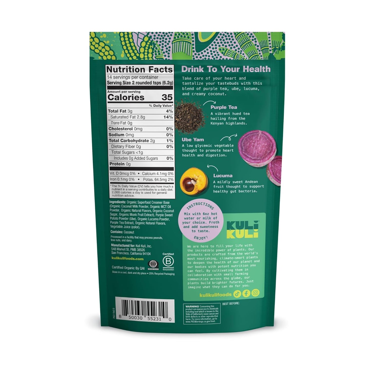 KULI KULI Organic Ube Coconut Superfood Latte, 3.1 OZ