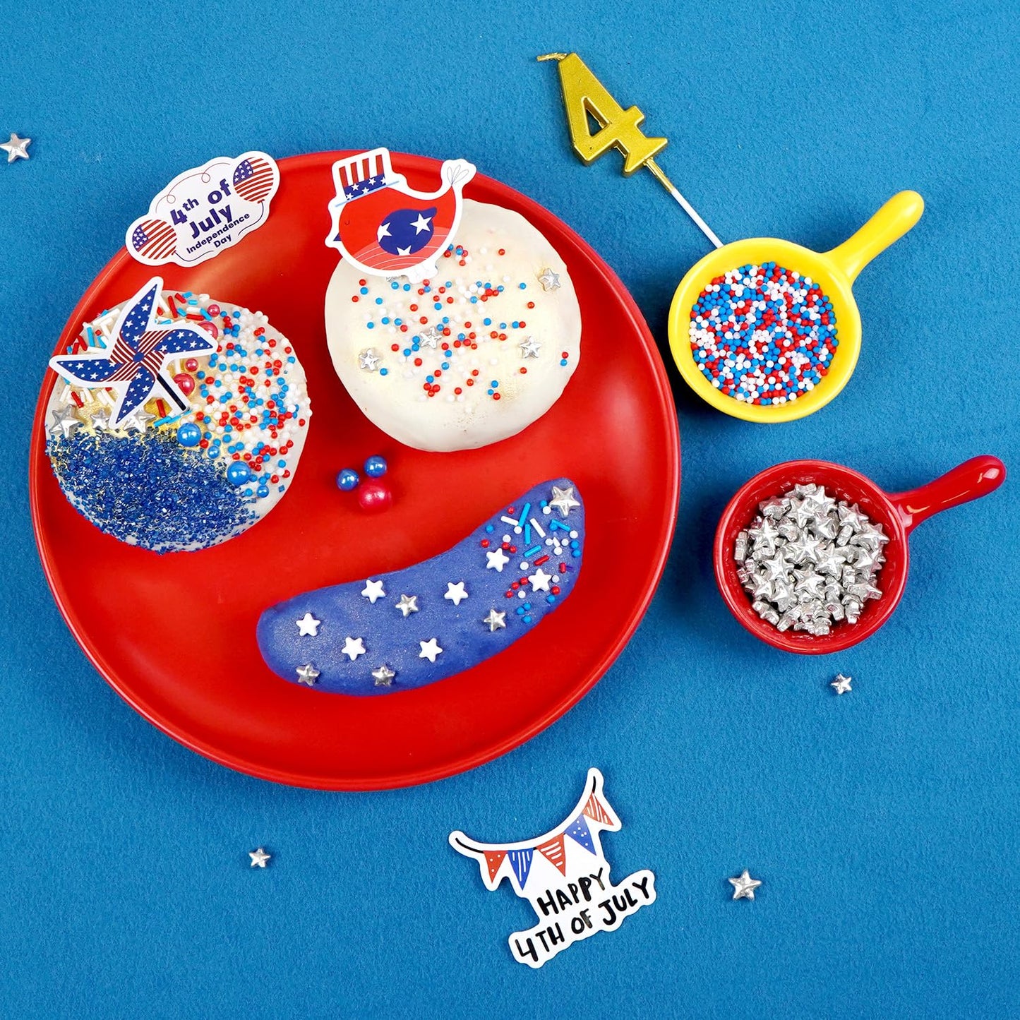 4th of July Sprinkles, Patriotic Sprinkle, Red White and Blue Sprinkles for Cupcakes Cake Decorating, Silver Star Mix, 160g/5.64oz, Cake Decorations, Baking Ice Cream Toppings