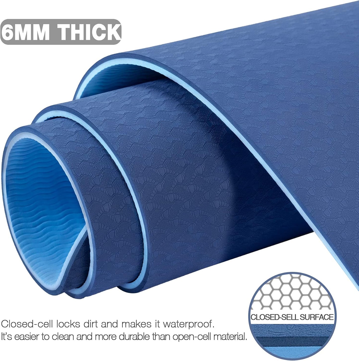 Large Yoga Mat for Men and Women 1/4 & 2/5 Inch Extra Thick TPE Fitness Mat for Home Gym Workout, Non-Slip, Eco Friendly Exercise Mat for Yoga, Pilates, Stretching, Meditation