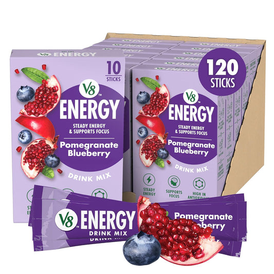 V8 Energy Pomegranate Blueberry Energy Drink Powder, .10 oz Packet (120 Count)