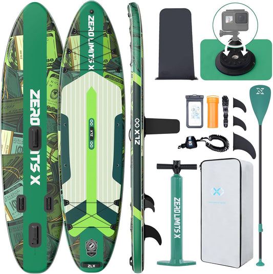 ZLX Inflatable Stand Up Paddle Board, 10'6" SUP Non-Slip Stable Deck Pad, Unique Center Fin, Premium Accessories, Portable Paddleboard for Adults, Beginners, All Skill Levels
