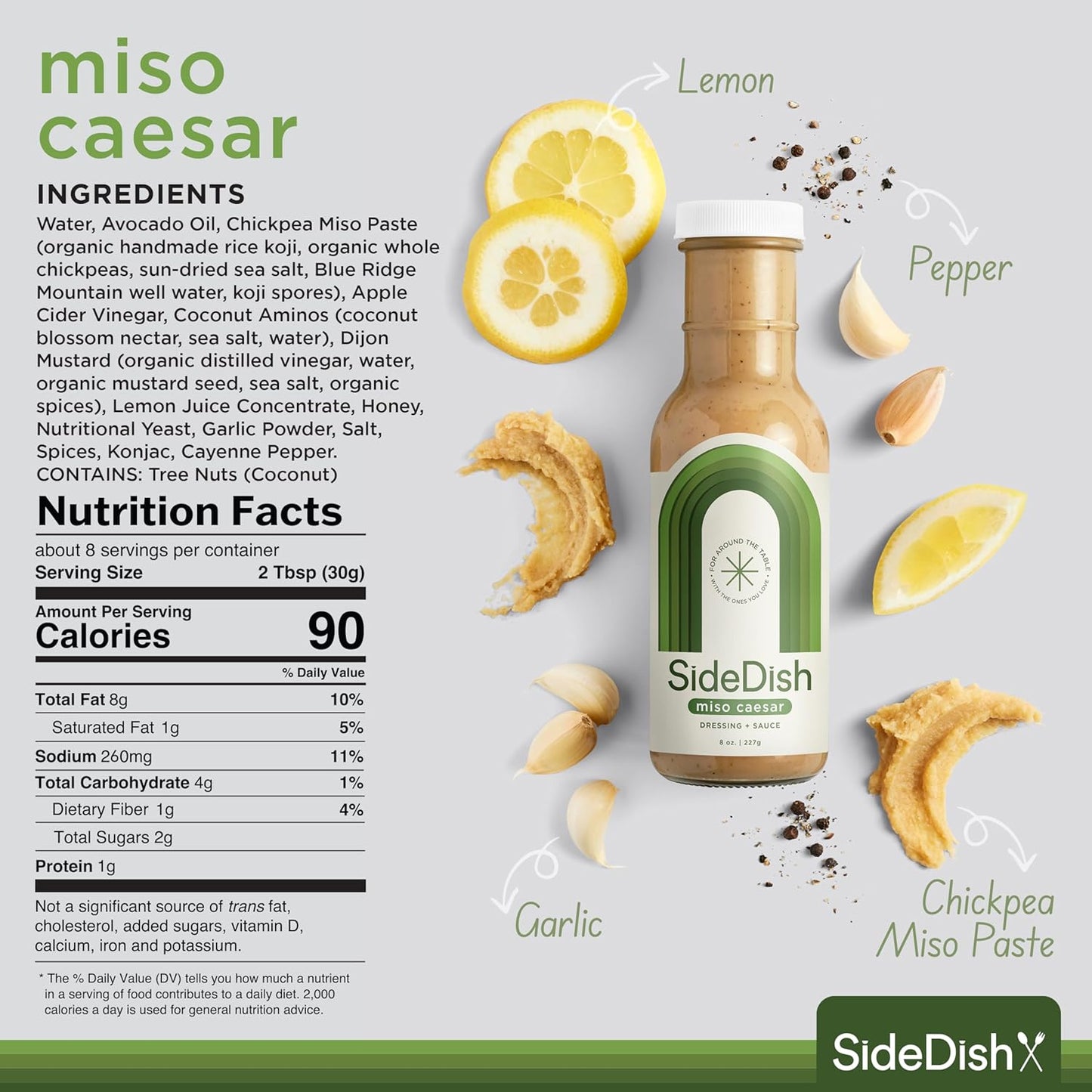 SideDish Miso Caesar Dressing (Pack of 3) – Seed Oil Free Salad Dressing Made w/Avocado Oil – Refined Sugar Free, Dairy & Gluten Free Dip & Marinade – Paleo Honey Mustard Dressing for Dips, Sauces