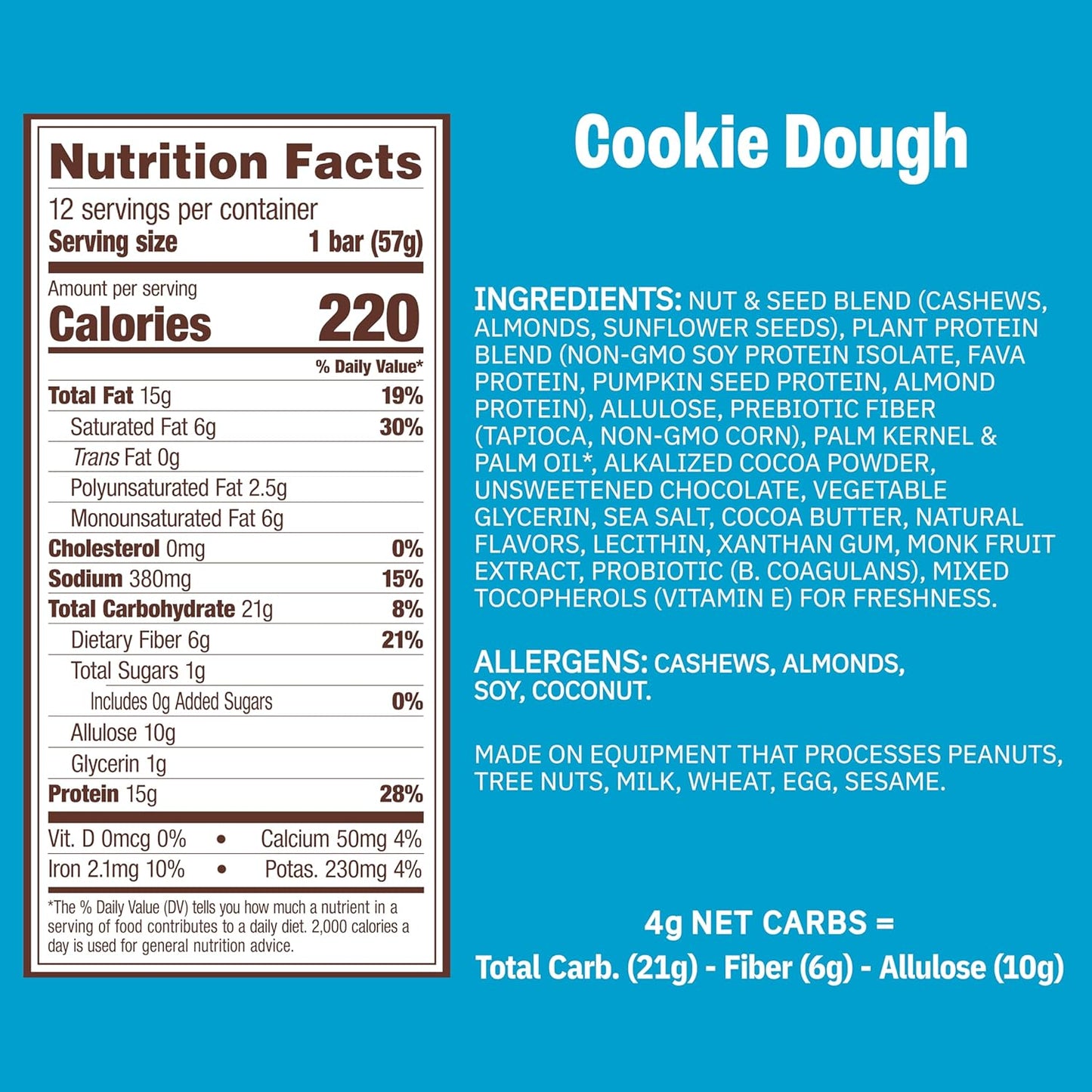 Munk Pack 15g Probiotic Keto Protein Bars - Low Sugar, High Protein -1g Sugar, 4g Net Carbs. Vegan + Plant Based Gut Health. Low Carb Healthy Snack Bar. Cookie Dough- 12 Count