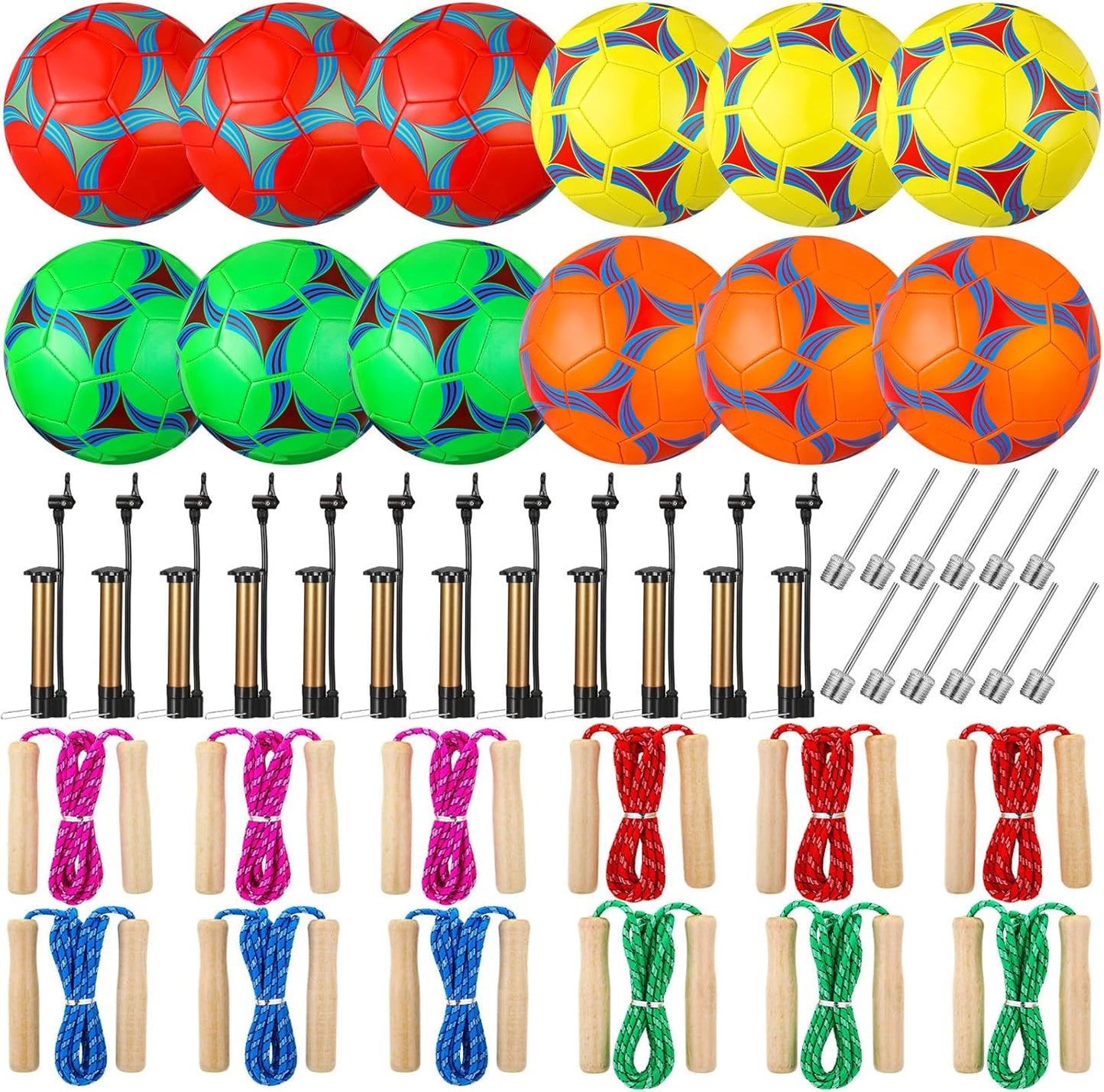 12 Sets Operation Christmas Deflated Soccer Ball Bulk with Pump Jump Rope, Bulk Soccer Balls 7.25 ft Adjustable Skipping Rope Outside Sport Balls