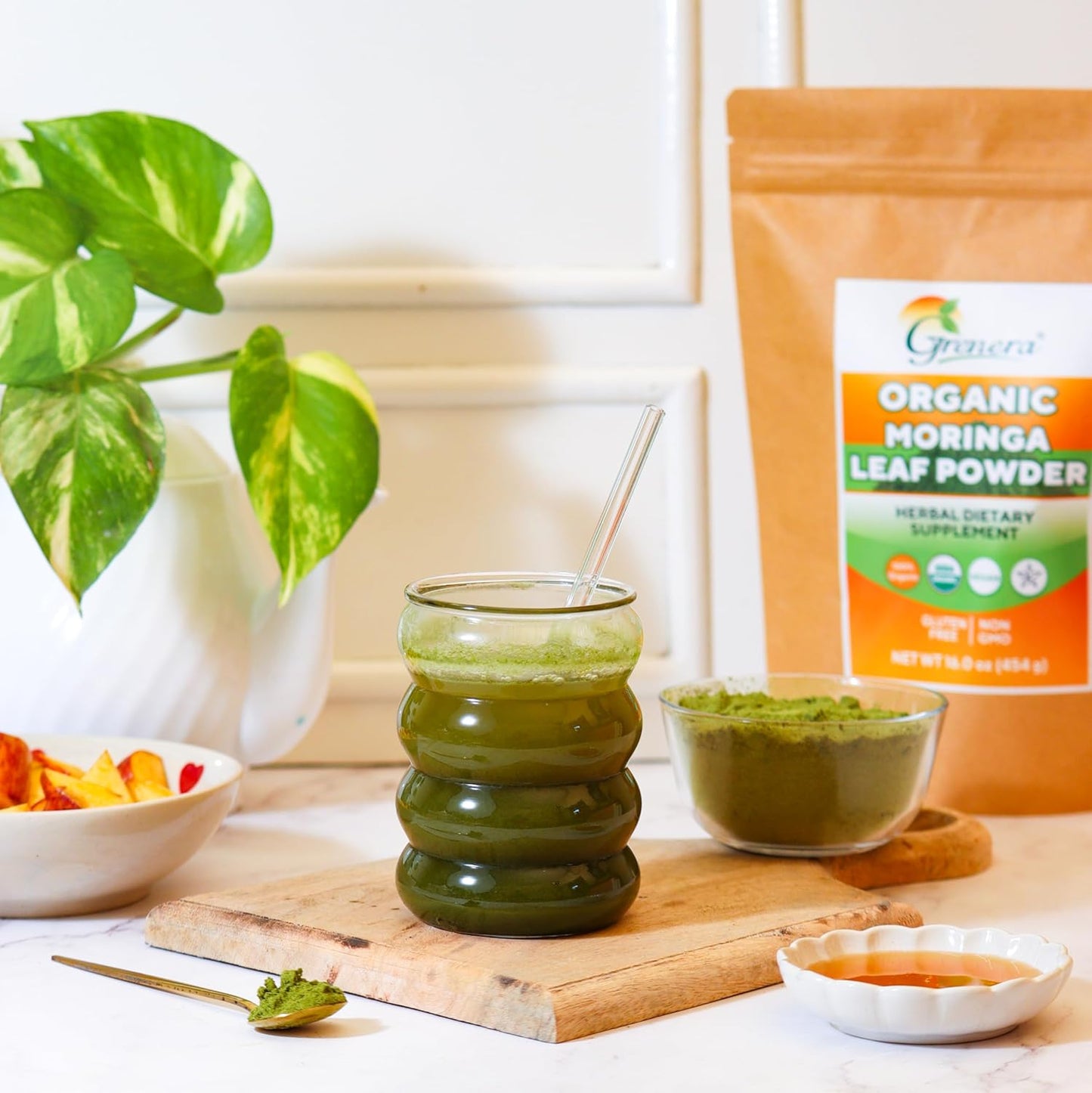 Grenera Organic Moringa Powder - 2.2 lbs (35.2 oz) | Moringa Oleifera Leaf Powder Lab Tested for Purity | Moringa Powder Organic Perfect for Smoothies, Drinks, Tea & Recipes | 100% Raw from India