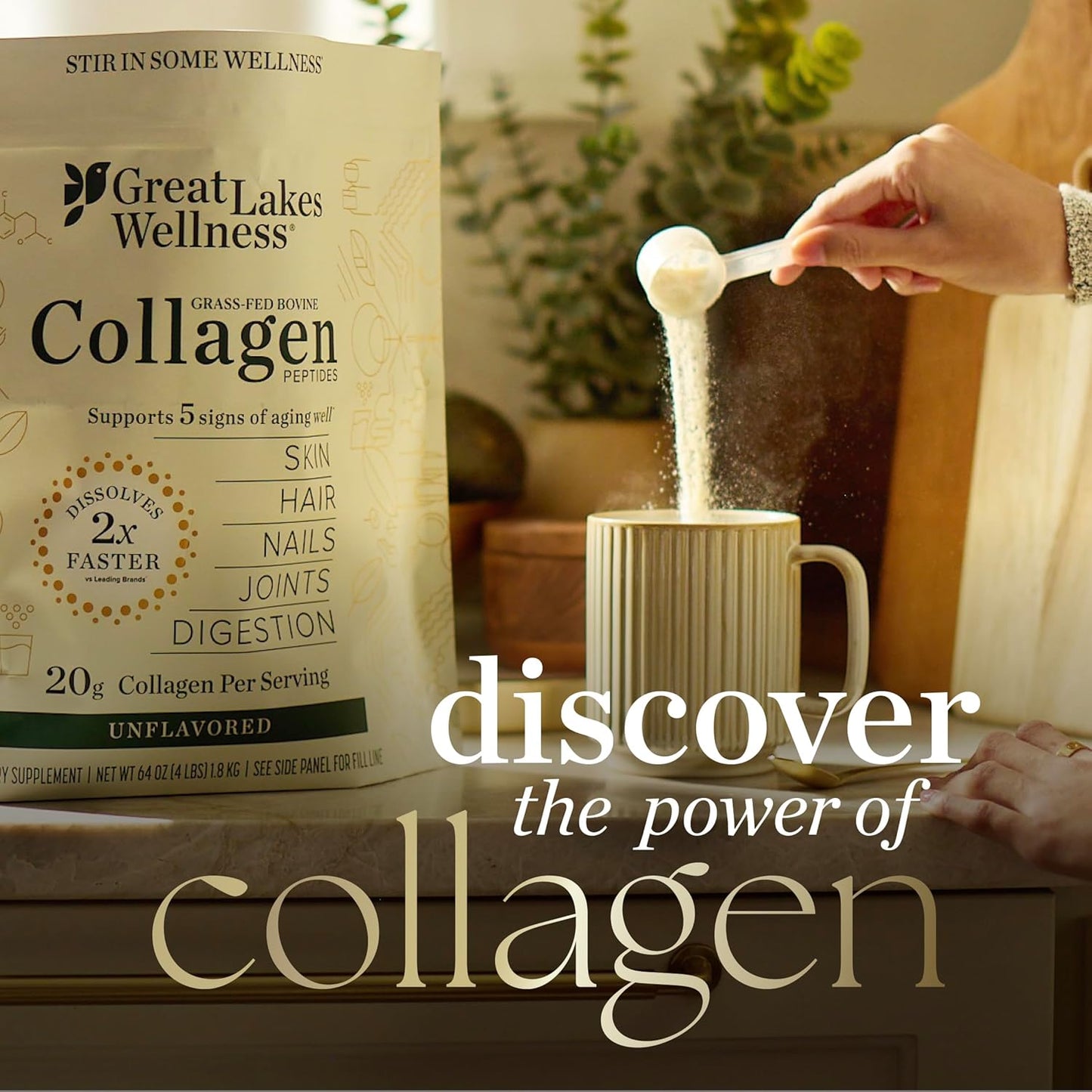 Great Lakes Wellness Collagen Peptides Powder for Skin, Hair, Nails, Joints & Digestion - Chai Flavored - Quick Dissolve Hydrolyzed, Non-GMO, Kosher - 10 oz